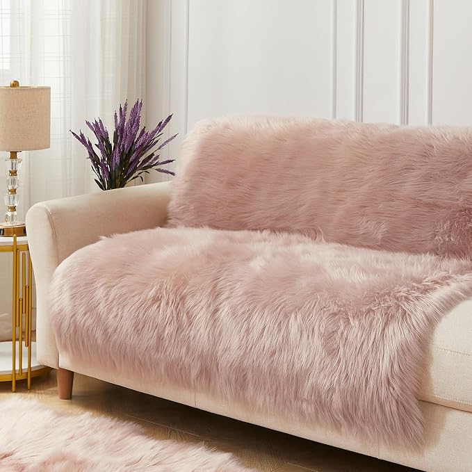 AMTOVO Faux Fur Sheepskin Rug for Living Room, 4 x 6 ft Pink Fluffy Area Rug - Image 4
