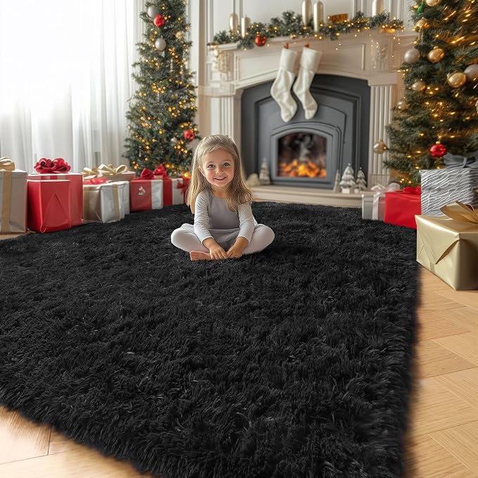 Amdrebio Black Shag Kids Area Rug 5x8 - Image 9