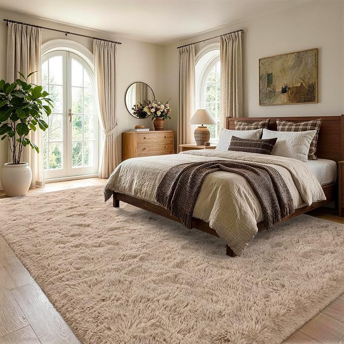 4x6 Beige Fluffy Soft Area Rug Non-Slip - Image 3