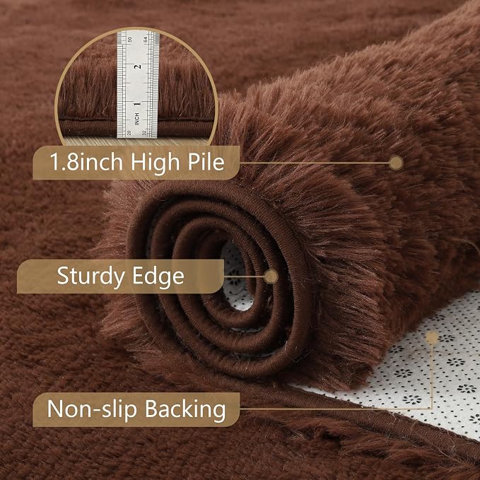 2x3 Brown Fluffy Soft Area Rug Non-Slip - Image 6