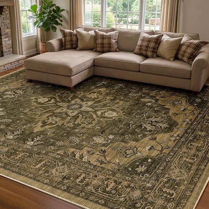 RELEANY Washable Area Rug, Water Repellent, Pet Friendly, Vintage Floral Boho by RELEANY