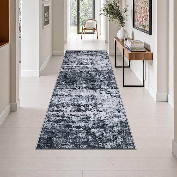 2x6 Washable Runner Rug：Modern Abstract Kitchen Carpet Black | by FXRHLP