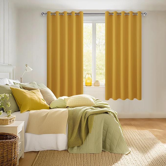 Blackout Curtains for Bedroom 60 x 72 Inch Mustard Yellow 2 Panels | Thermal - Image 6