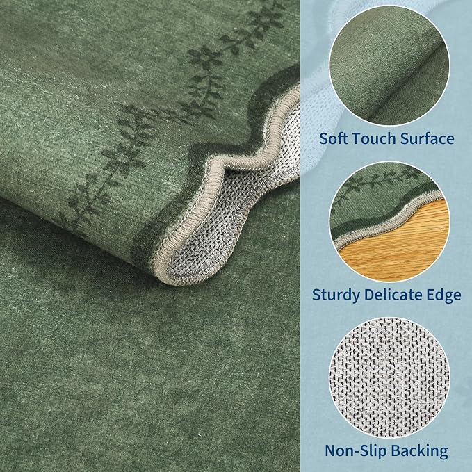 GarveeHome 2x6 Scalloped Washable Runner Rug Non Slip Hallway Kitchen Rug | - Image 5