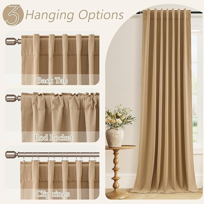 100% Blackout Linen Curtains 120 Inch Length 2 Panels Set - Image 6