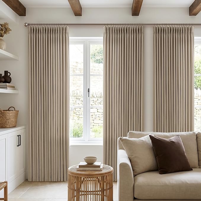 Camel Tan Beige Linen Pleated Semi Sheer Neutral Curtains 50x86 | Pinch Pleat - Image 8