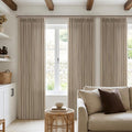 Linen Grey Beige Camel Pleated Light Filtering Curtains 120 Inch Long 50W | by Twodrapes