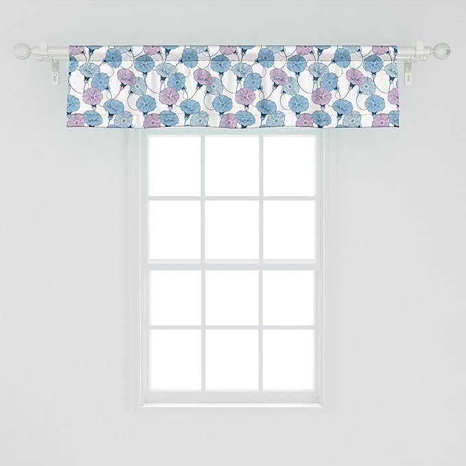 Ambesonne Flower Window Valance Pack of 2, Delicate Pastel Spring Trill Bindweeds, Rod Pocket Curtain Valances for Kitchen Bedroom, 54" X 12", Blue Grey Mauve