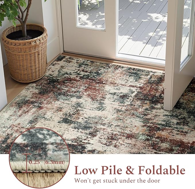 Rugflix 5x7 Area Rugs for Living Room, Washable Rust Brown Green Large Rug | - Image 5