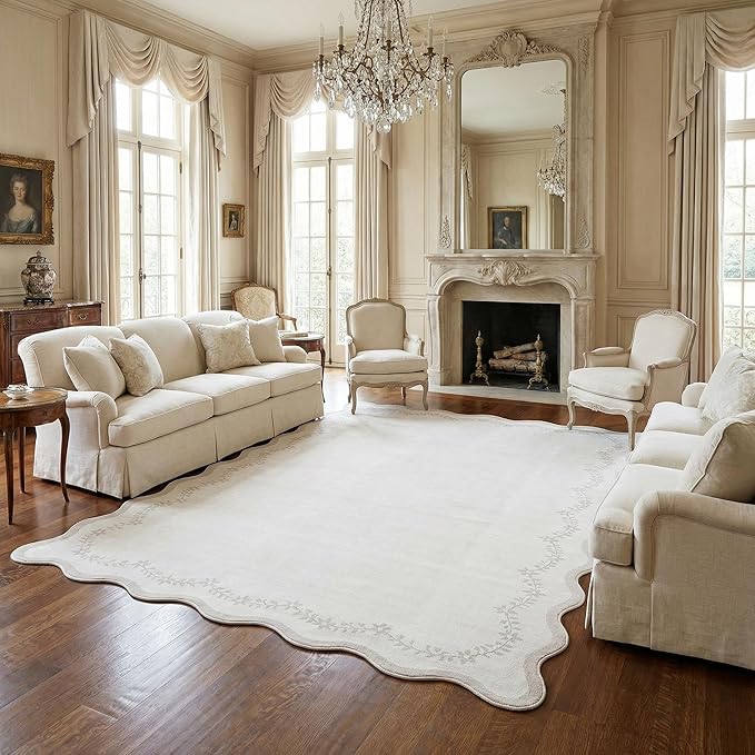 GarveeHome 5x7 Scalloped Area Rug Beige Washable Bedroom Living Room Rug | Soft by GarveeHome