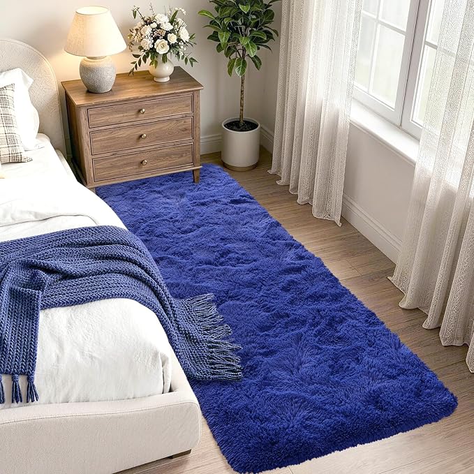 2x6 Royal Blue Fluffy Soft Runner Rug Non-Slip - Image 2