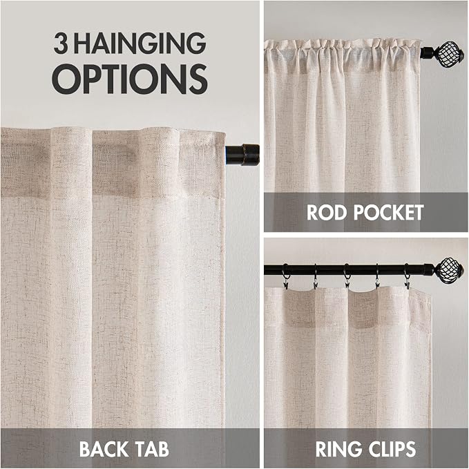 MIULEE Natural White Linen Curtains 52x60 Inch Length 2 Panels - Image 3