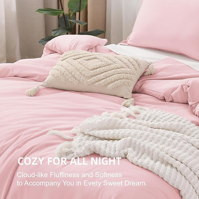 Litanika Comforters Pink Super King Size, 3 Pieces Lightweight Solid Bedding Set & Collections, All Season Fluffy Bed Set (120x120In Comforter & 2 Pillowcases)