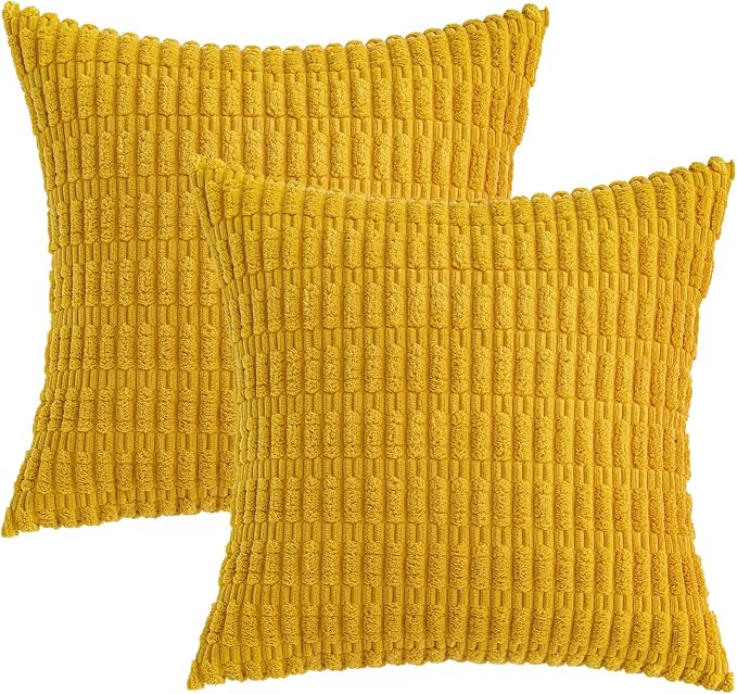 MIULEE Euro Corduroy Decorative Throw Pillow Covers 24x24 Mustard Yellow | Pack - Image 6