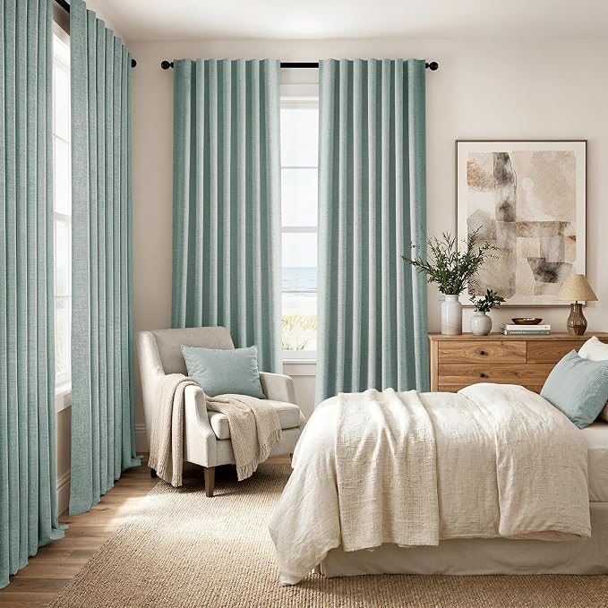 MIULEE 100% Blackout Linen Curtains 42 x 96 Inch Seafoam Green 2 Panels | - Image 8
