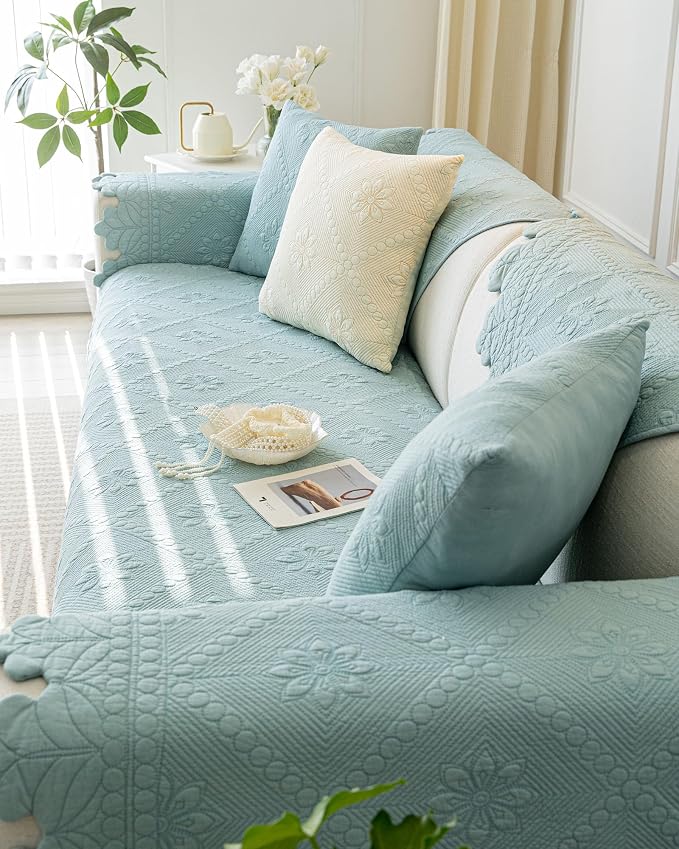 Cotton Quilted Dog Couch Cover for Sofa Farmhouse Rustic Embroidery Sectional - Image 5