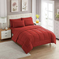 Sweet Home Collection 7 Piece Comforter Set Bag Solid Color All Season Soft Down Alternative Blanket & Luxurious Microfiber Bed Sheets, Red, Queen