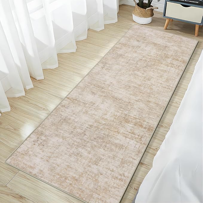 2'6''x8' Runner Rugs Washable Rug: Modern Abstract Hallway Beige Carpet | - Image 2