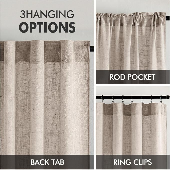 MIULEE Natural Linen Curtains 52x96 Inch Long 2 Panels - Image 3