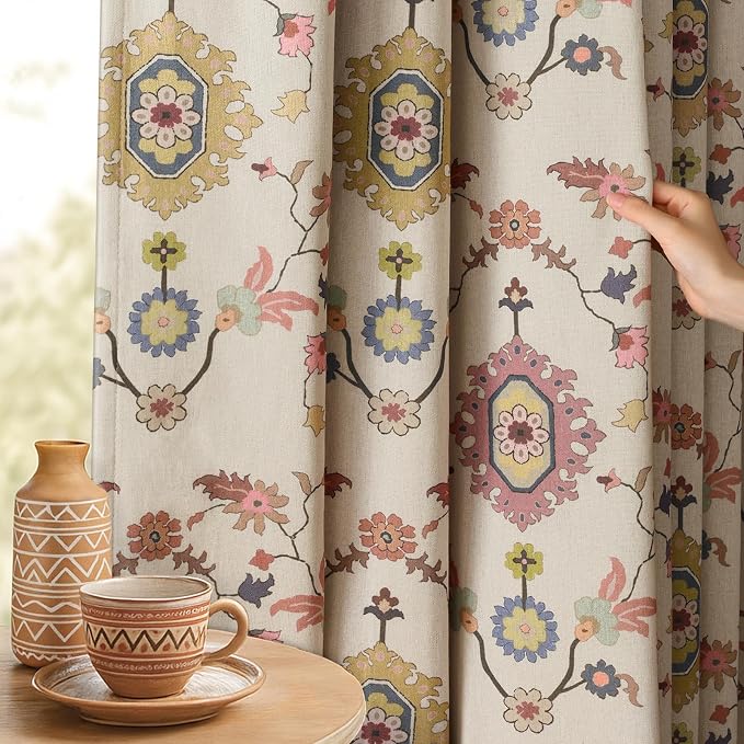 Boho Floral 100% Grommet Blackout Curtains 63 Inch 2 Panels | Colorful Bohemian - Image 7