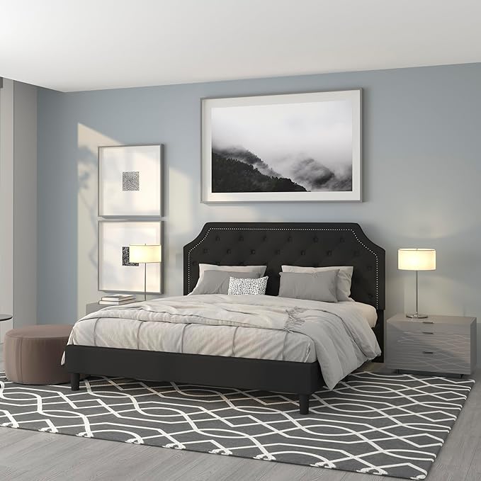 Flash Furniture Brighton King Size Tufted Upholstered Platform Bed in Black Fabric