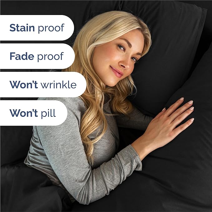 Twin 4 Piece Sheet Set - Comfy Breathable & Cooling - Ultra Soft Hotel Luxury Bedding Set with 8-16 Inch Deep Pockets - 1 Flat & 1 Fitted Sheet & 2 Pillowcases - Cozy, Wrinkle Free & Easy Care - Black