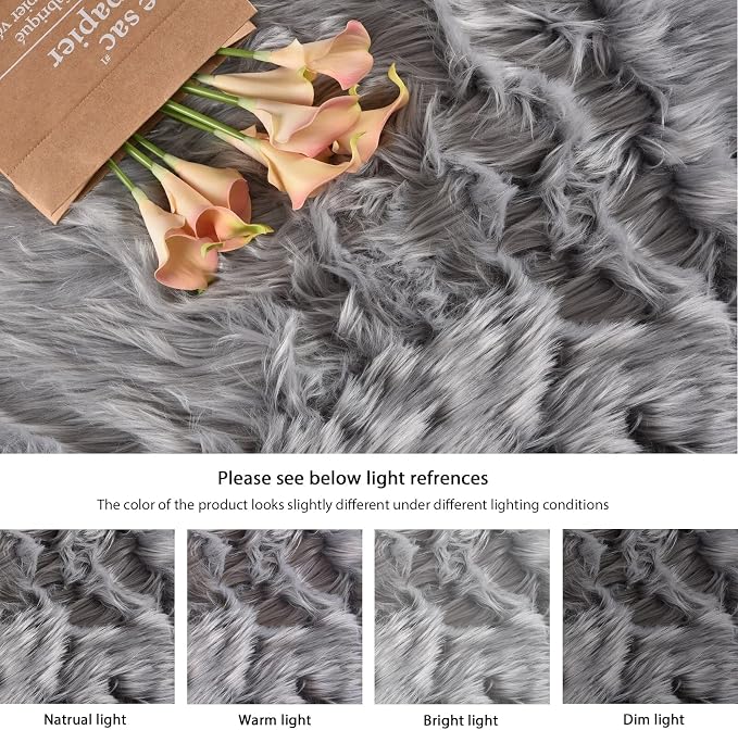 ORINOVA Silver Grey Furry Faux Sheepskin Shag Fur Rugs - Image 8