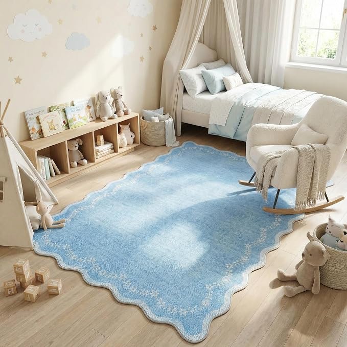 GarveeHome 3x5 Scalloped Washable Area Rug Non Slip Bedroom Entryway Rug | Soft - Image 3