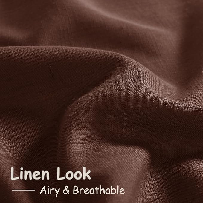 Rustic Brown Linen Curtains Semi Sheer 96 Inches Long 2 Panels Set - Image 5