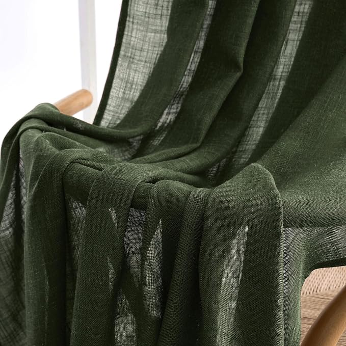 MIULEE Olive Green Linen Curtains 52x102 Inch Length 2 Panels - Image 6