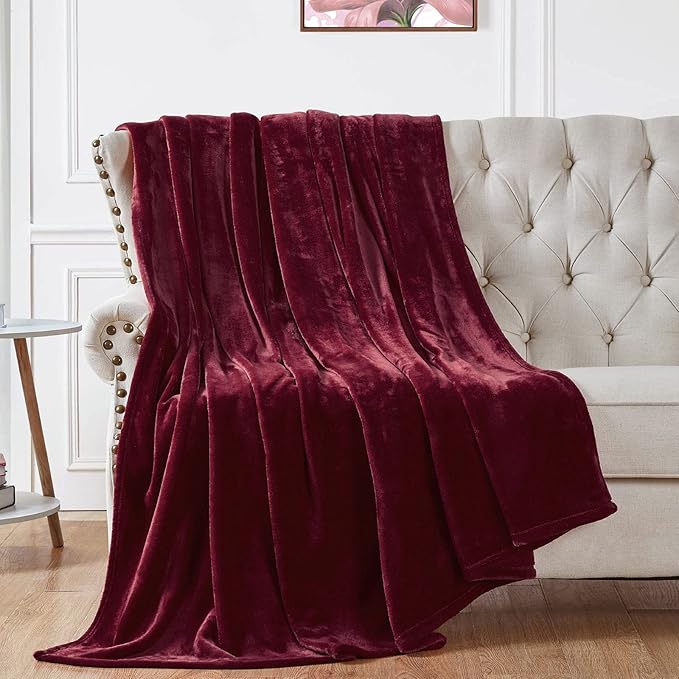Walensee Fleece Blanket Plush Throw Fuzzy Lightweight (XL-Twin Size 66x90 Burgundy Red) Super Soft Microfiber Flannel Blankets for Couch, Bed, Sofa Ultra Luxurious Warm and Cozy for All Seasons