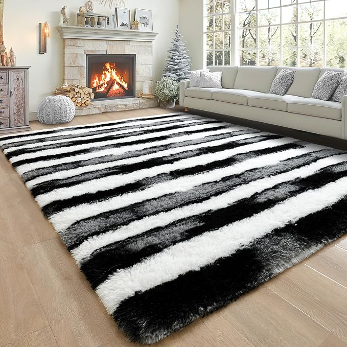 5x7 Black and White Fluffy Soft Area Rug Non-Slip - Image 2