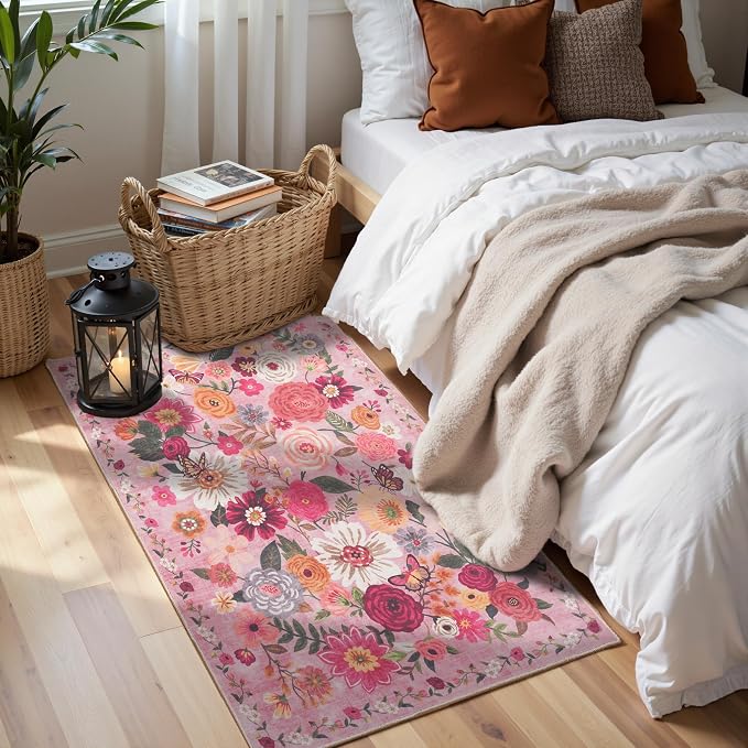 Pink Garden Floral Hallway Runner Rug 2x5 - Image 2