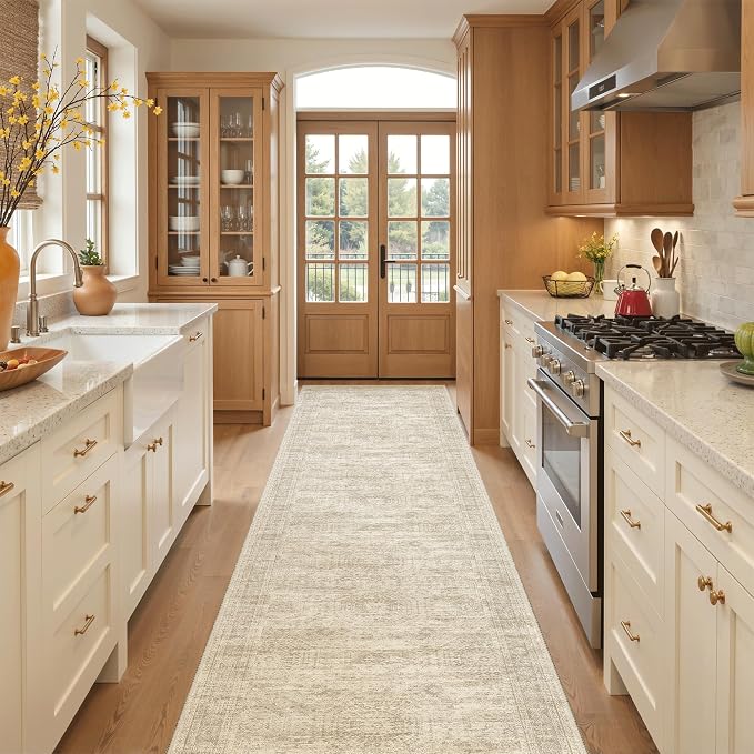 Soalmost Washable 3x12 Hallway Runner Rug Non-Slip Kitchen Entry Rugs Beige | - Image 2
