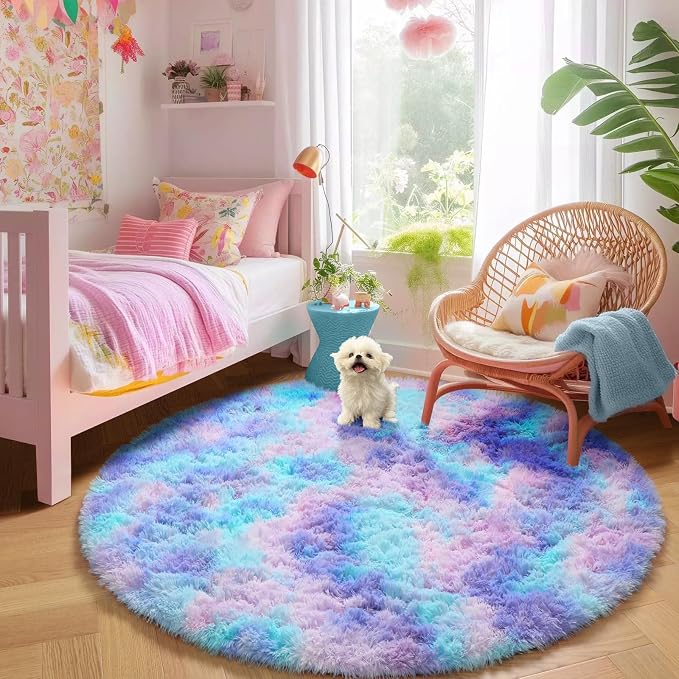 Amdrebio Purple Rainbow Mermaid Small Circle Rug 3Ft - Image 8