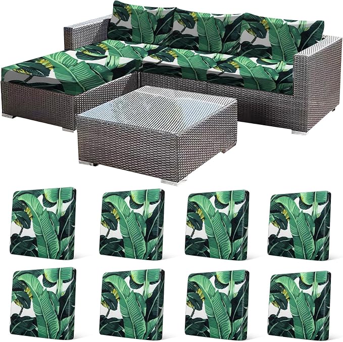 CALBODE 8 Pcs Stretch Outdoor Seat Cushion Covers, Monstera | Washable by CALBODE