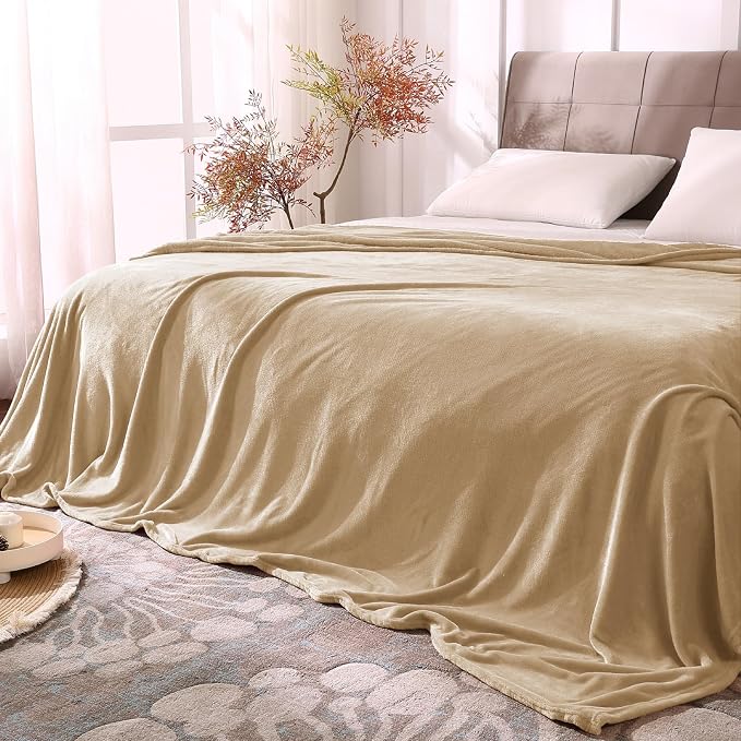 BEDELITE Fleece Blanket Soft Plush King Bed Blanket Light Camel 108"x90" | by BEDELITE