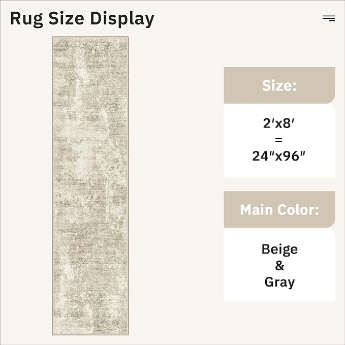 Soalmost Abstract Runner Rug 2x8 Hallway Kitchen Runners Beige/Gray | Vintage - Image 5