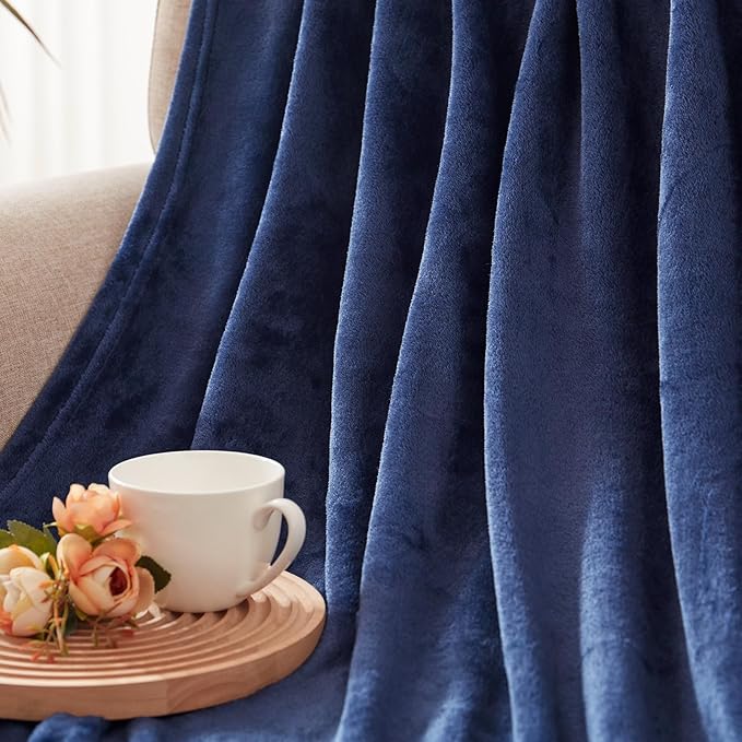 Exclusivo Mezcla Extra Large Fleece Throw Blanket for Couch, Sofa, 300GSM Super Soft and Warm Blankets, Navy Blue Throw All Season Use, Cozy, Plush, Lightweight, 50x70 Inches