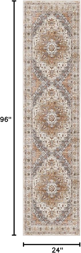 Madane Hallway Runner Rug 2x8 Washable Kitchen Rugs Non-Slip, Turmeric/Grey | - Image 2