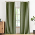 Vision Home Dark Green Pinch Pleated Full Blackout Curtains Linen Blended Room by VisionHome
