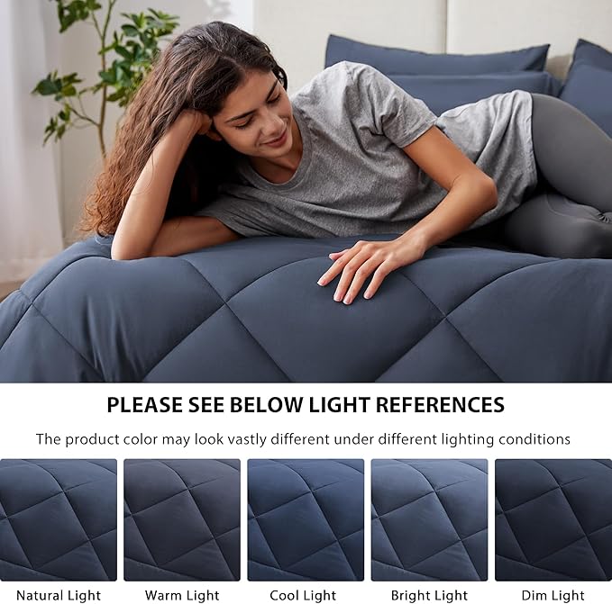 Love's cabin King Size Comforter Set Navy Blue, 7 Pieces King Bed in a Bag, All Season Bedding Sets with 1 Comforter, 1 Flat Sheet, 1 Fitted Sheet, 2 Pillowcase and 2 Pillow Sham