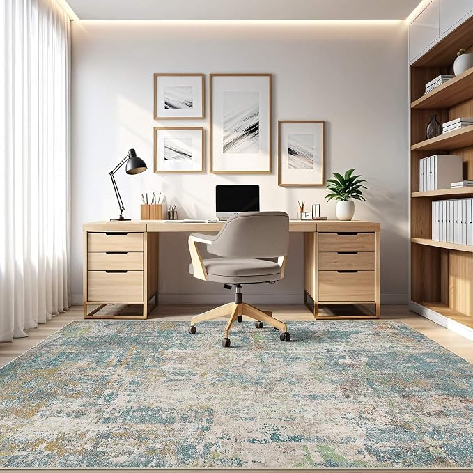 LOONGRUG 6x9 Area Rugs Washable Neutral Modern Living Room Rug Brown Teal | - Image 8