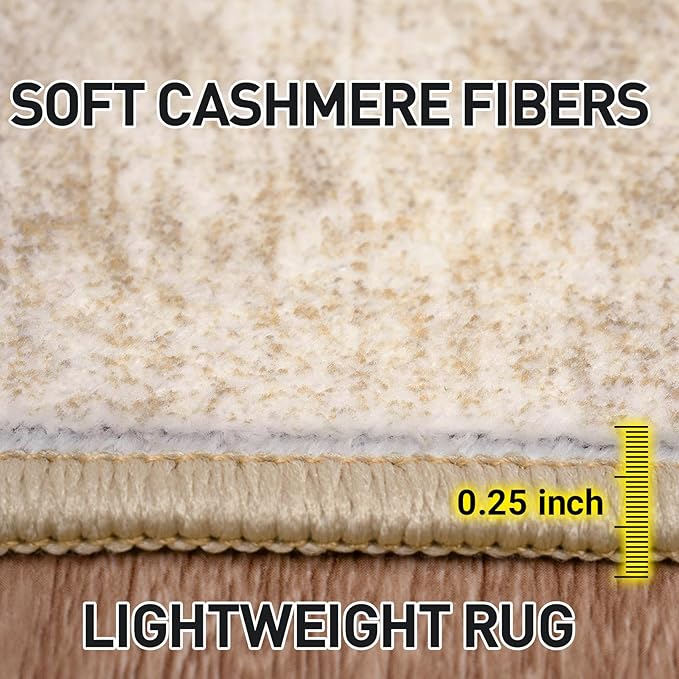 9x12 Area Rugs for Living Room: Washable Abstract Beige Badroom Carpet | - Image 6