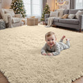 5x7 Fluffy Shag Area Rugs for Living Room Bedroom: Soft Plush Carpet Beige | by CarpetAddColortoYourLife