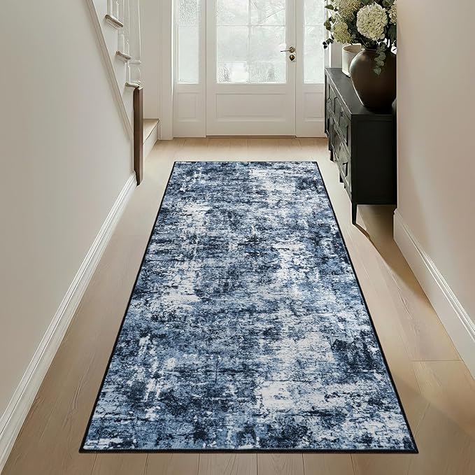 Rugflix 3x6 Runner Rug for Hallway, Washable Navy Blue Kitchen Runners | - Image 3