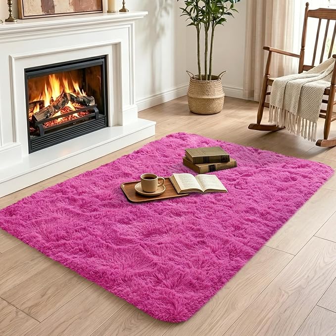 Noahas 3x5 Hot Pink Fluffy Soft Area Rug Non-Slip - Image 4