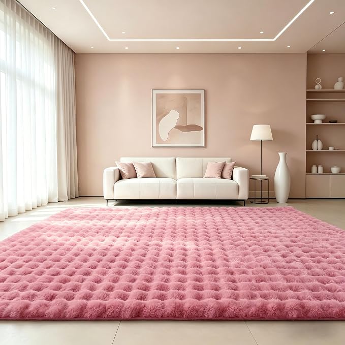 Dusty Rose Rabbit Plush Rug 8'x10', Fluffy Faux Fur Shaggy Area Rug - Image 3