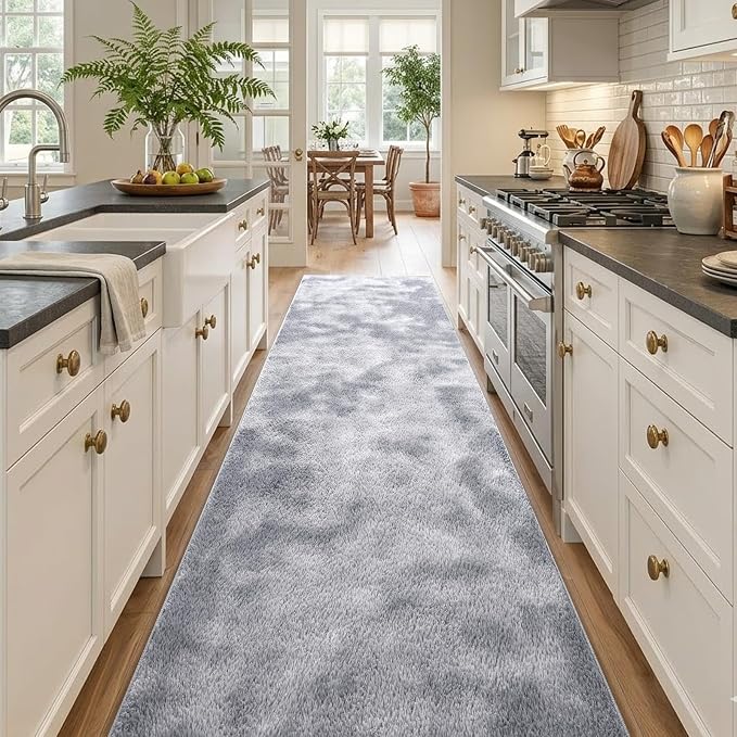 2x10 Tie-dye Light Grey Runner Rug Washable Non-Slip - Image 2