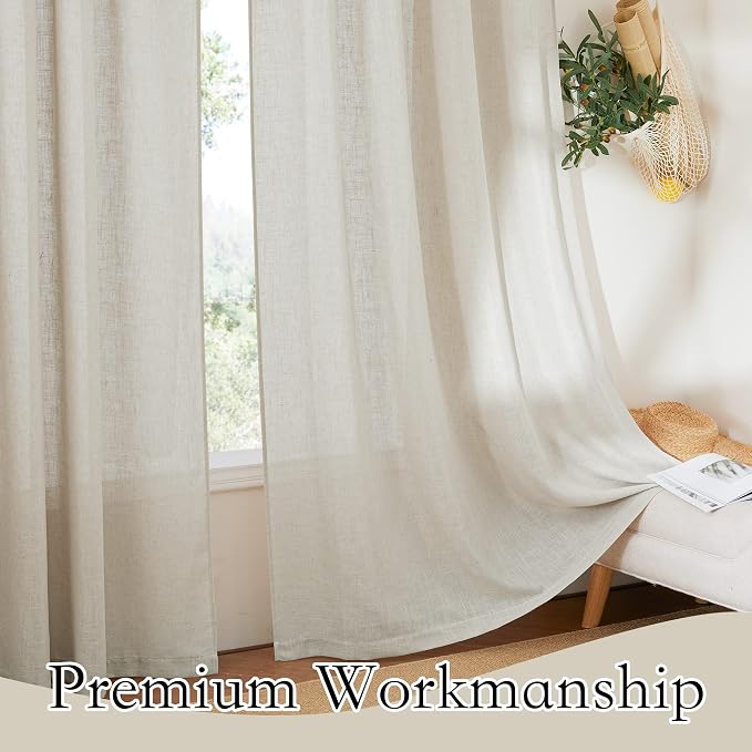 RYB HOME Semi Sheer Curtains for Sliding Glass Door Linen Texture Sheer Curtains - Image 4